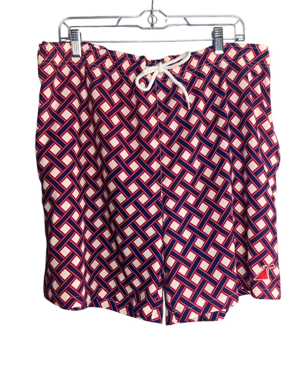Carnival Men's Red , White & Blue Geometric Swim Trunks - Drawstring Waist - XXL